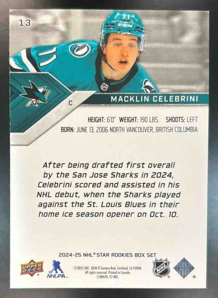 2024-25 Upper Deck Star Rookies Box Set Macklin Celebrini 2024 San Jose Sharks - Sports Cards