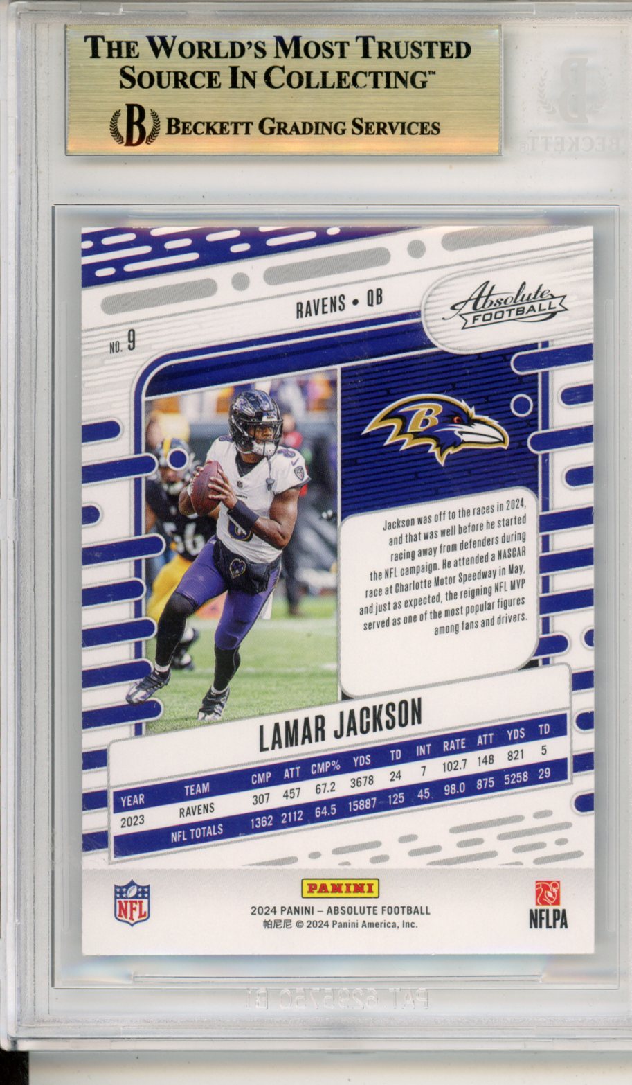 2024 Absolute Green Lamar Jackson Insert #9 BGS 9.5 GEM MINT Baltimore Ravens - Graded Sports Cards