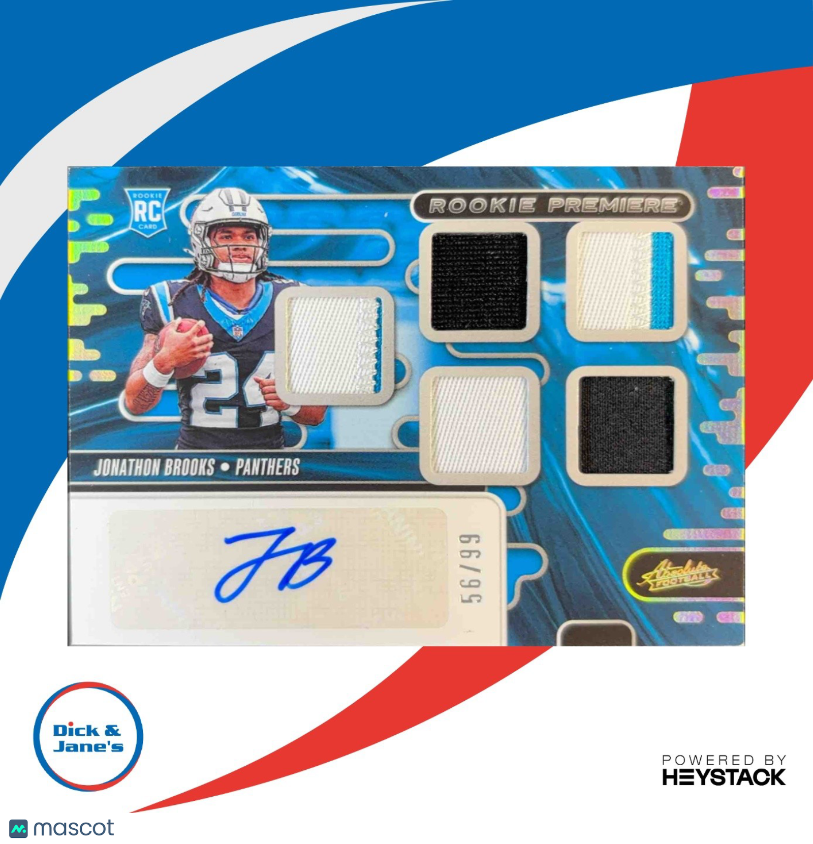 2024 Absolute Jonathon Brooks Rookie Premiere Materials Autos Five 56/99 RC - Sports Cards