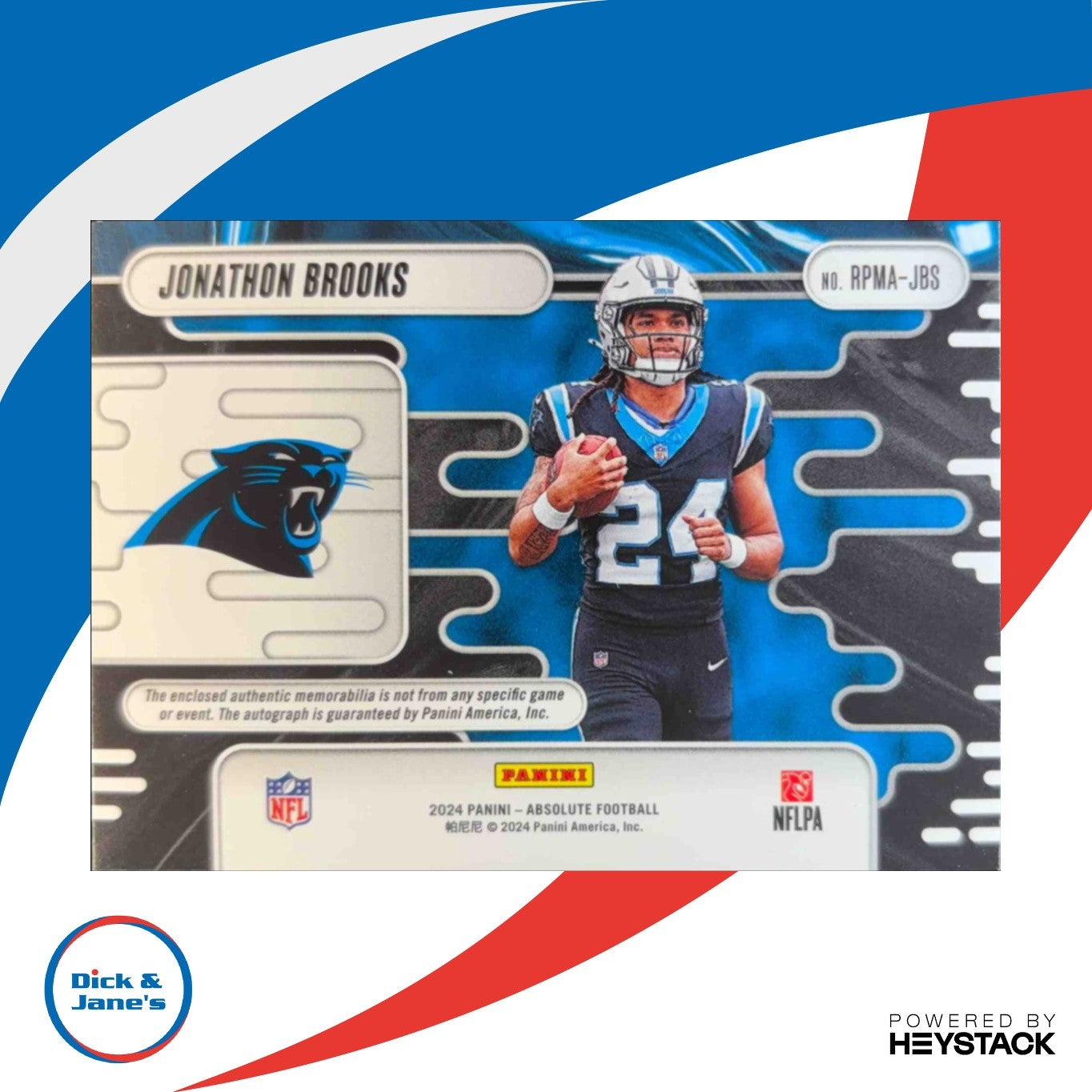 2024 Absolute Jonathon Brooks Rookie Premiere Materials Autos Five 56/99 RC - Sports Cards