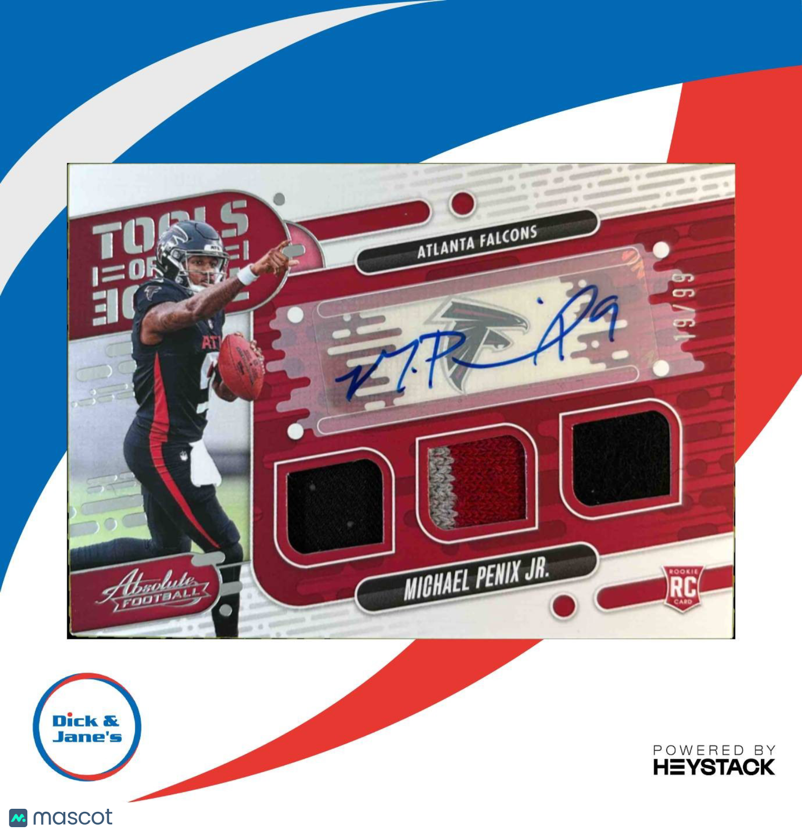 2024 Absolute Michael Penix Jr Tools of the Trade Triple Autos 19/99 RC Falcons - Sports Cards