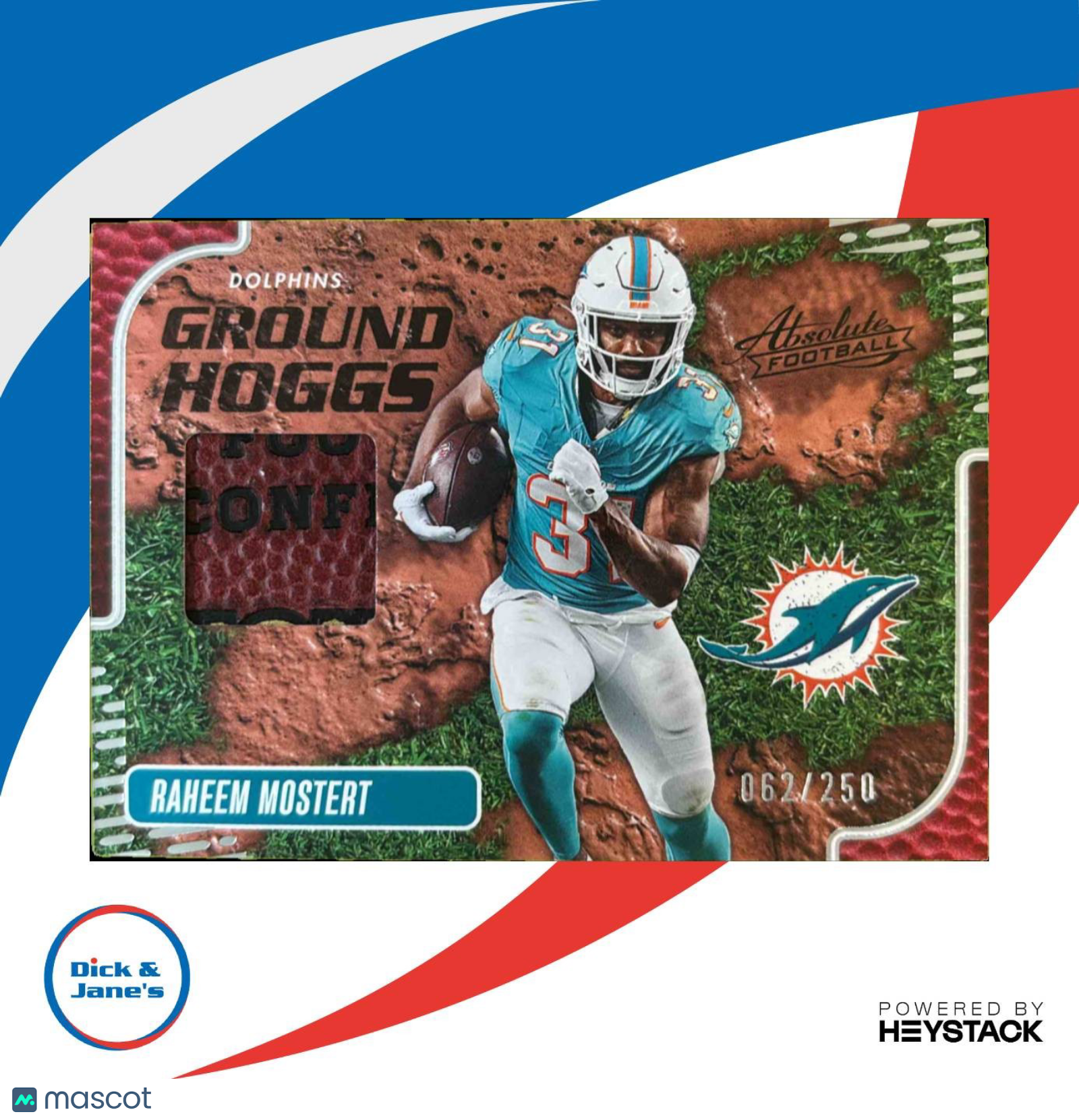 2024 Absolute Raheem Mostert Ground Hoggs Materials 62/250 MEM Miami Dolphins - Sports Cards