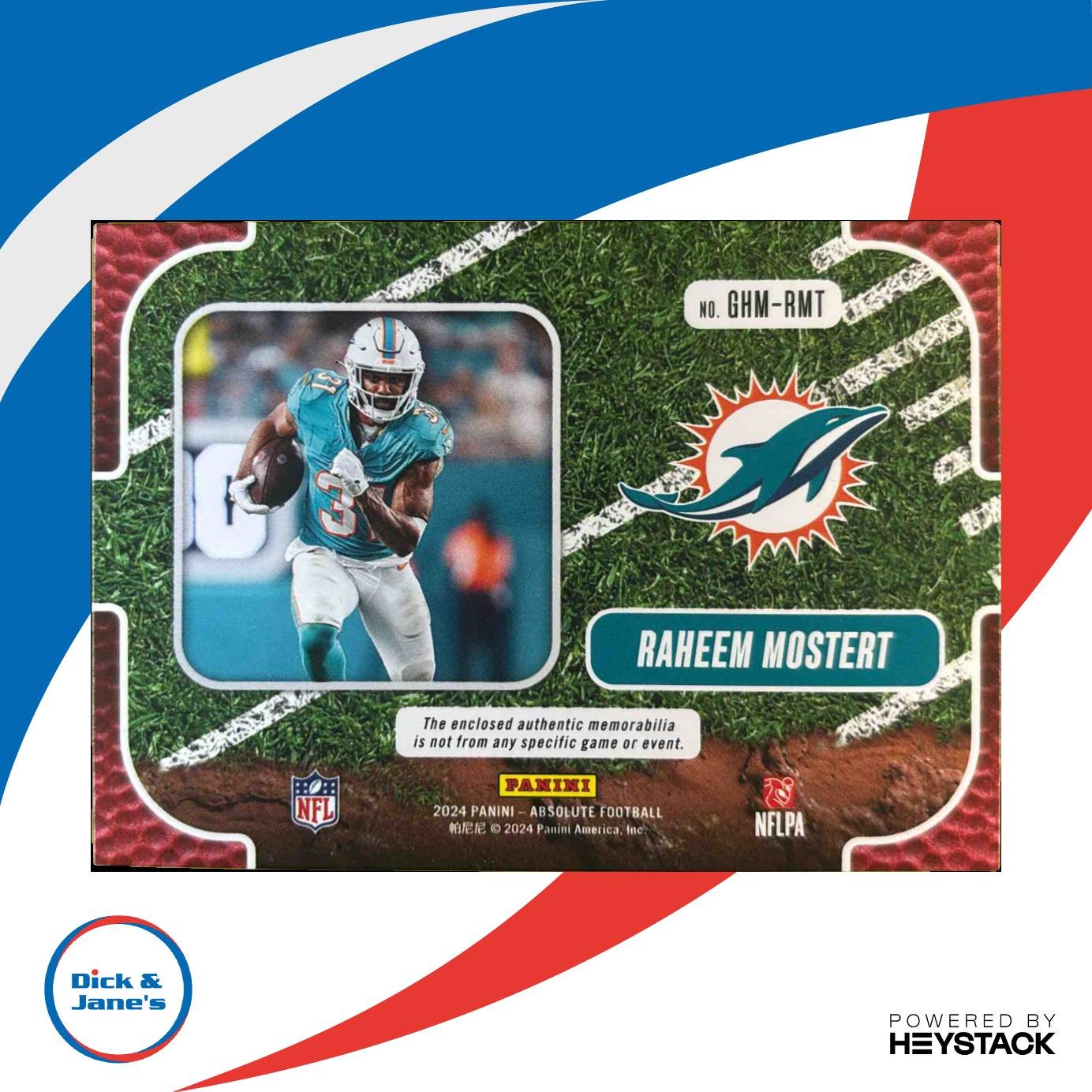 2024 Absolute Raheem Mostert Ground Hoggs Materials 62/250 MEM Miami Dolphins - Sports Cards