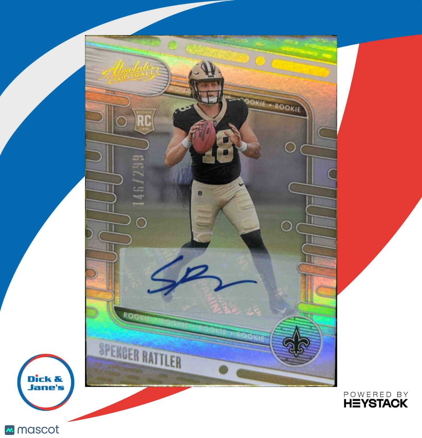 2024 Absolute Spencer Rattler Signature Rookies Spectrum 146/299 Auto RC Saints - Sports Cards