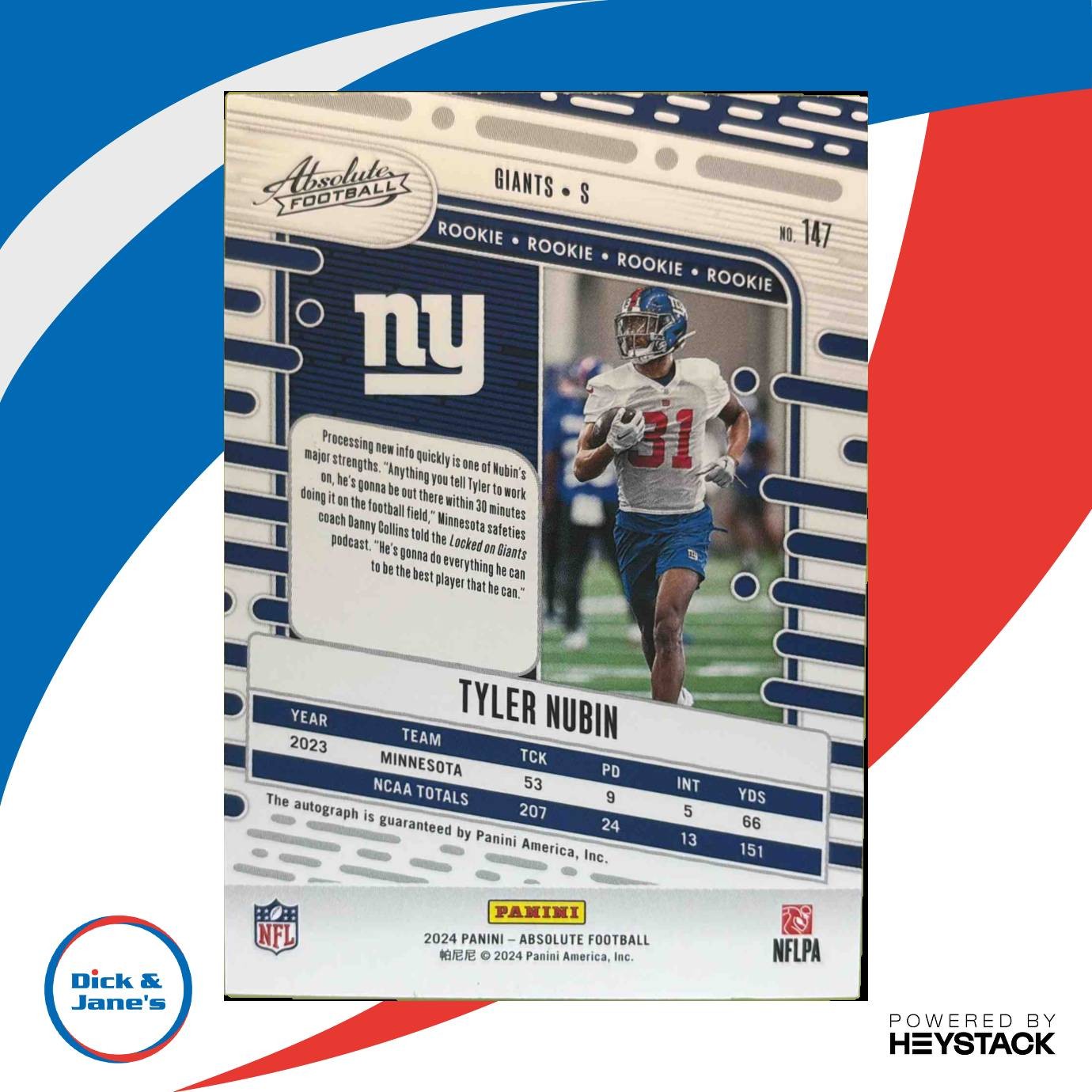 2024 Absolute Tyler Nubin Signature Rookies Spectrum 7/299 147 Auto RC NY Giants - Sports Cards