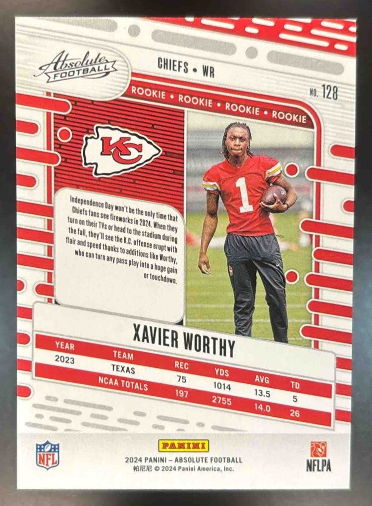 2024 Absolute Xavier Worthy Rookies Gold Stars /25 #128 RC Kansas City Chiefs - Sports Cards