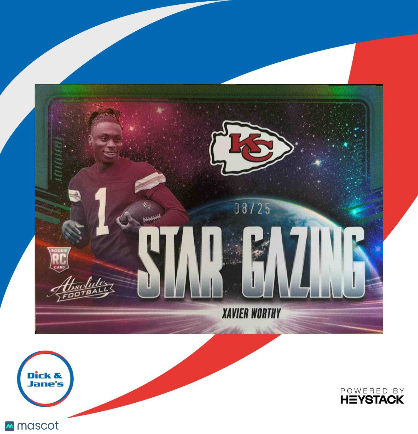2024 Absolute Xavier Worthy Star Gazing Green Spectrum /25 RC Kansas City Chiefs - Sports Cards