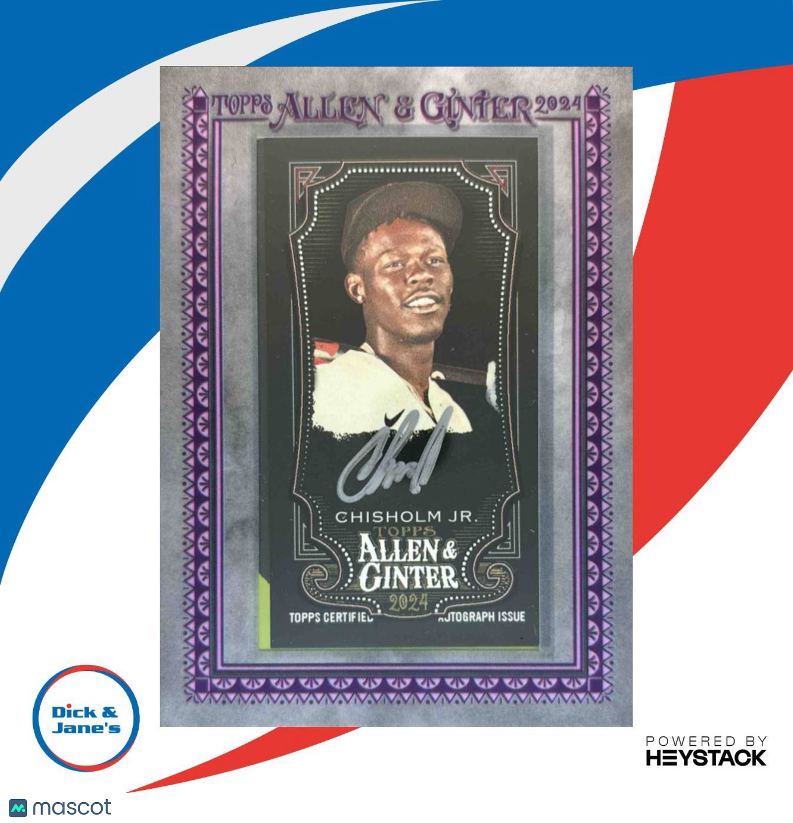 2024 Allen & Ginter Jazz Chisholm Jr. Mini Baseball Auto Black Frame /25 Marlins - Sports Cards