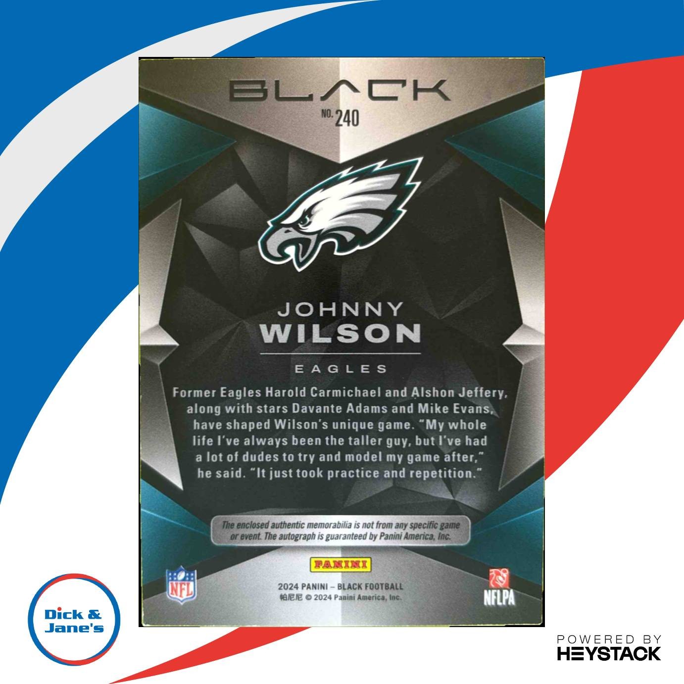 2024 Black Johnny Wilson Rookie Patch Auto 159/249 #240 RC Philadelphia Eagles - Sports Cards