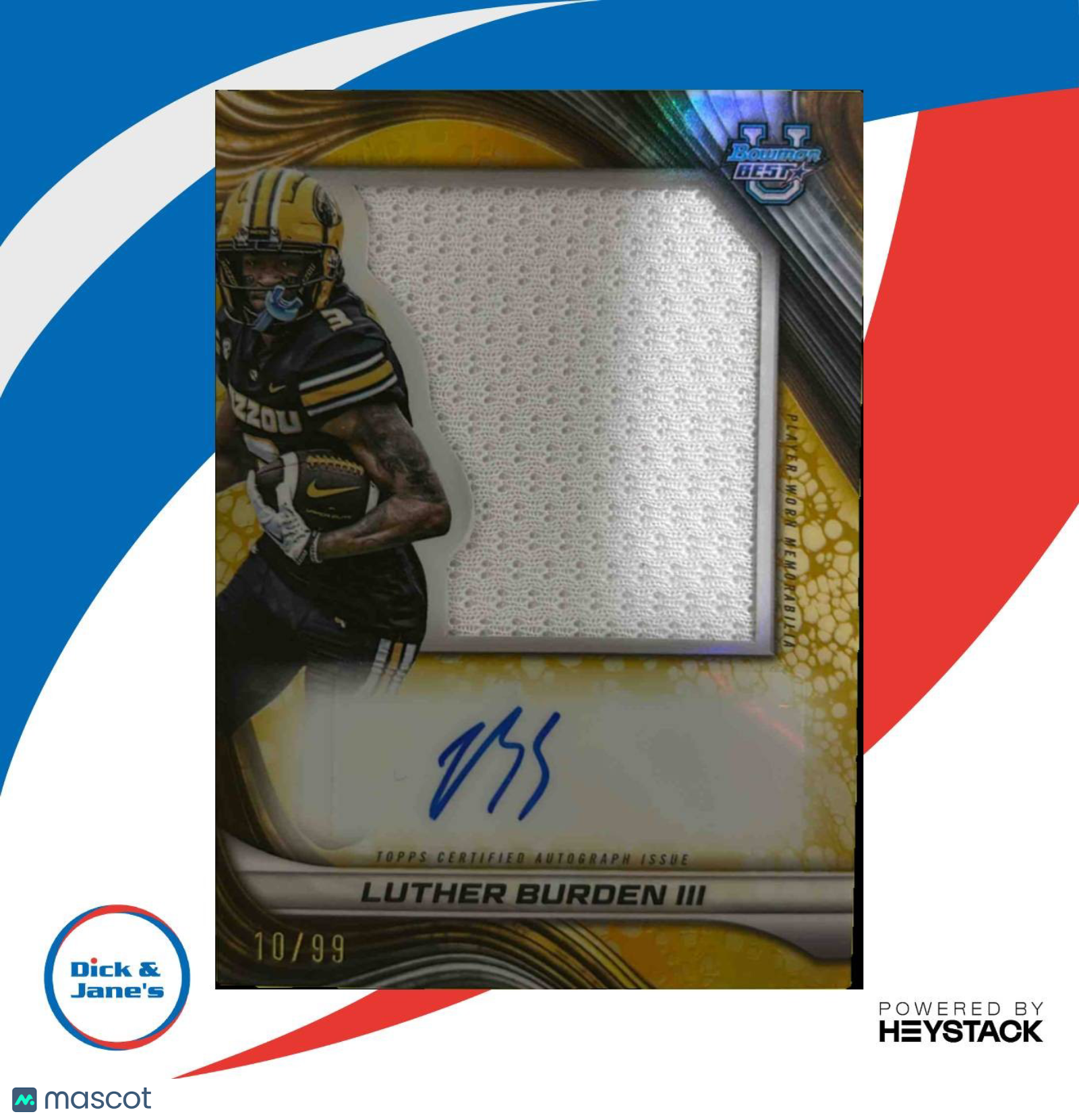 2024 Bowman Best University Luther Burden III Prospect Jumbo Relic Auto 10/99 - Sports Cards