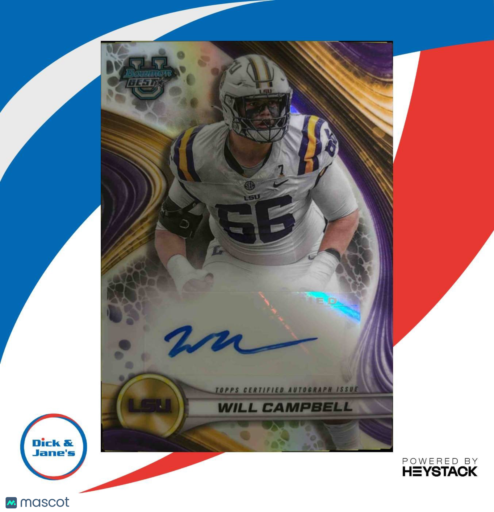 2024 Bowman Best University Will Campbell Best of 2024 Auto LSU Tigers - Sports Cards