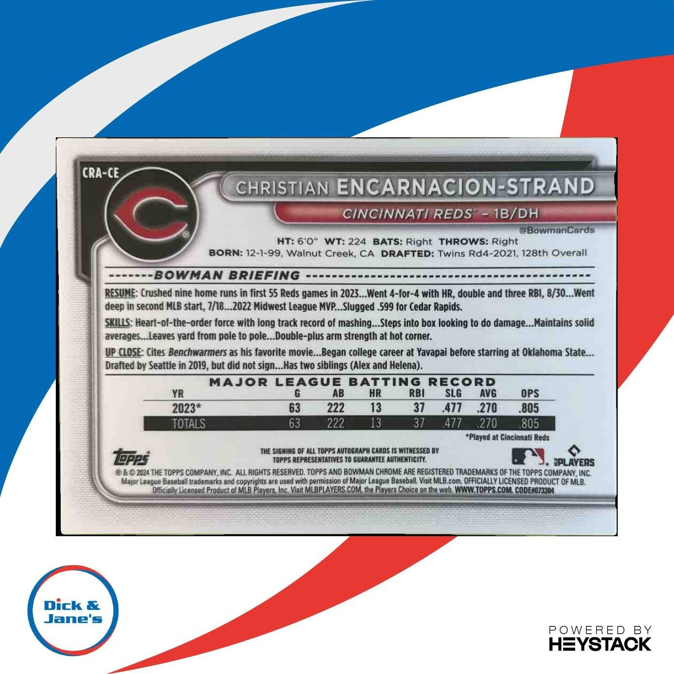 2024 Bowman Christian Encarnacion-Strand Chrome Auto Blue /150 RC Cincinnati Red - Sports Cards