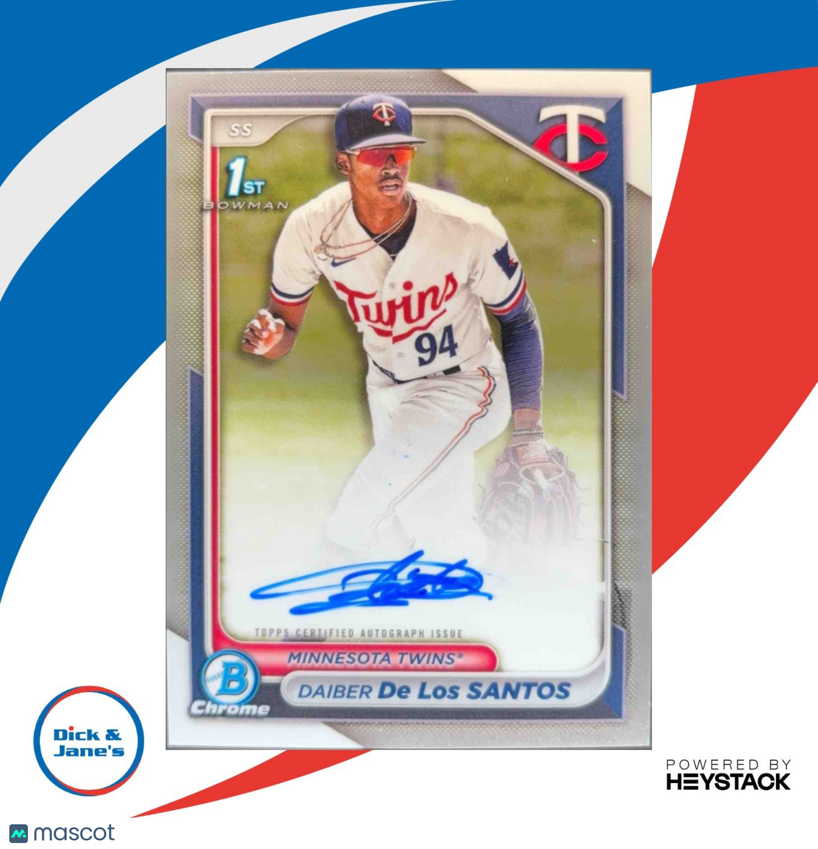 2024 Bowman Chrome Daiber De Los Santos Auto CPA-DD 1st Prospect Minnesota Twins - Sports Cards