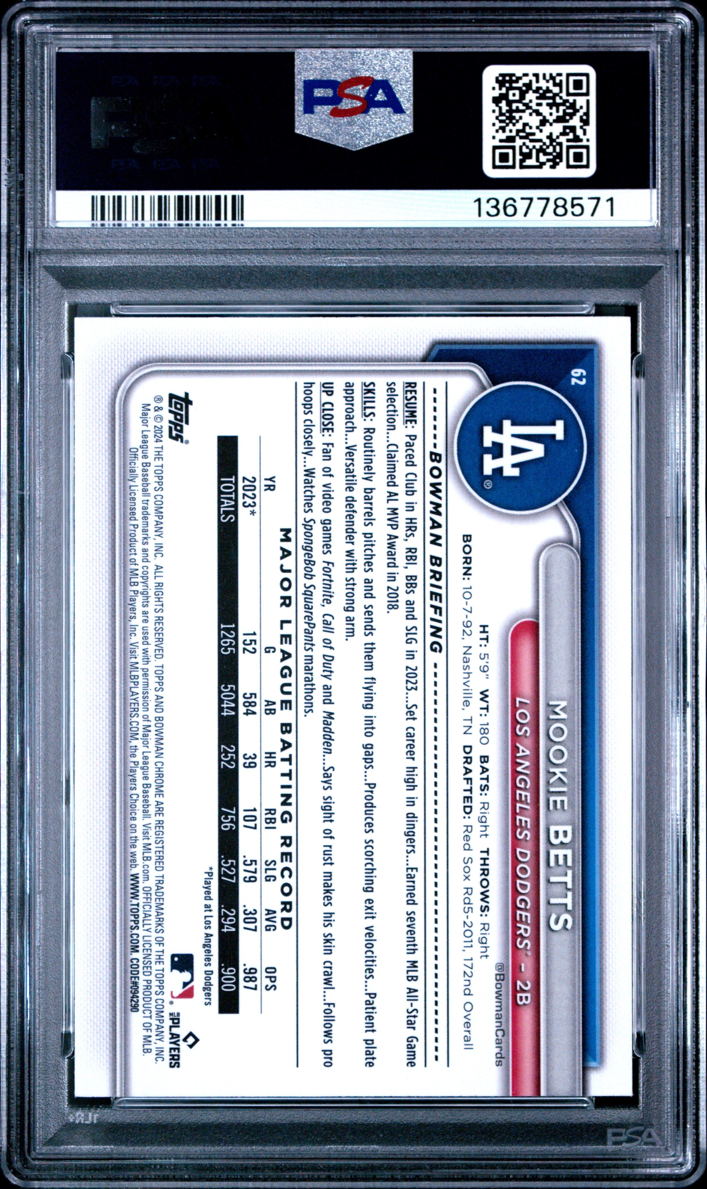 2024 Bowman Chrome Mega Box Mookie Betts Mojo Gold Refractor/50 PSA 9 LA Dodgers - Graded Sports Cards