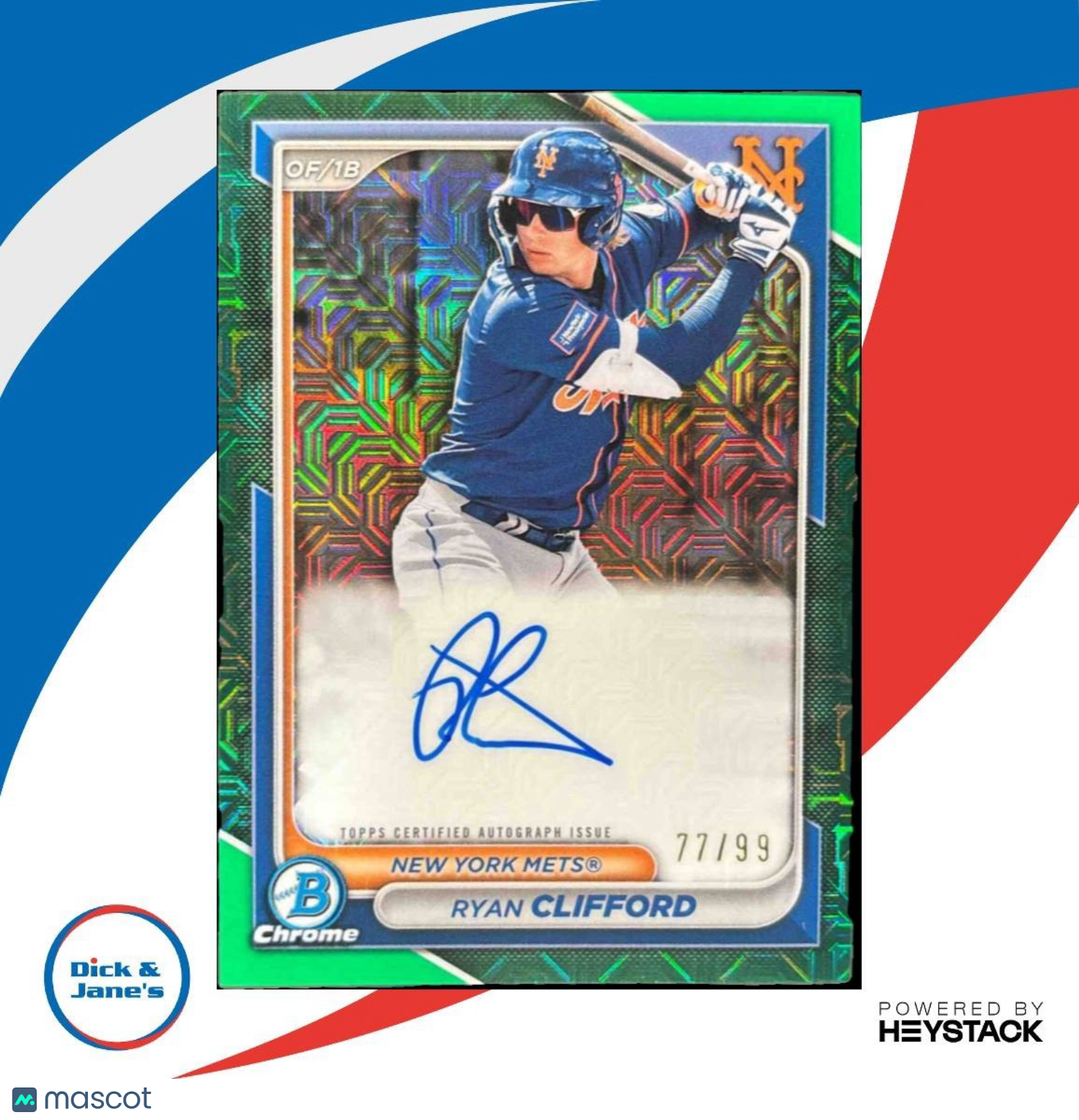 2024 Bowman Chrome Ryan Clifford Prospect Auto Mega Box Green Mojo /99 Mets - Sports Cards