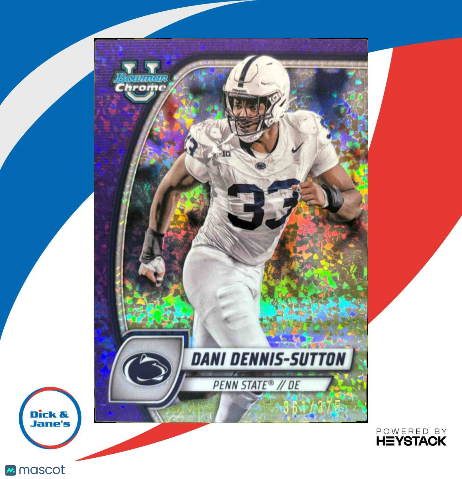 2024 Bowman Chrome University DaniSutton Purple Mini Diamond /375 #51 Lions - Sports Cards