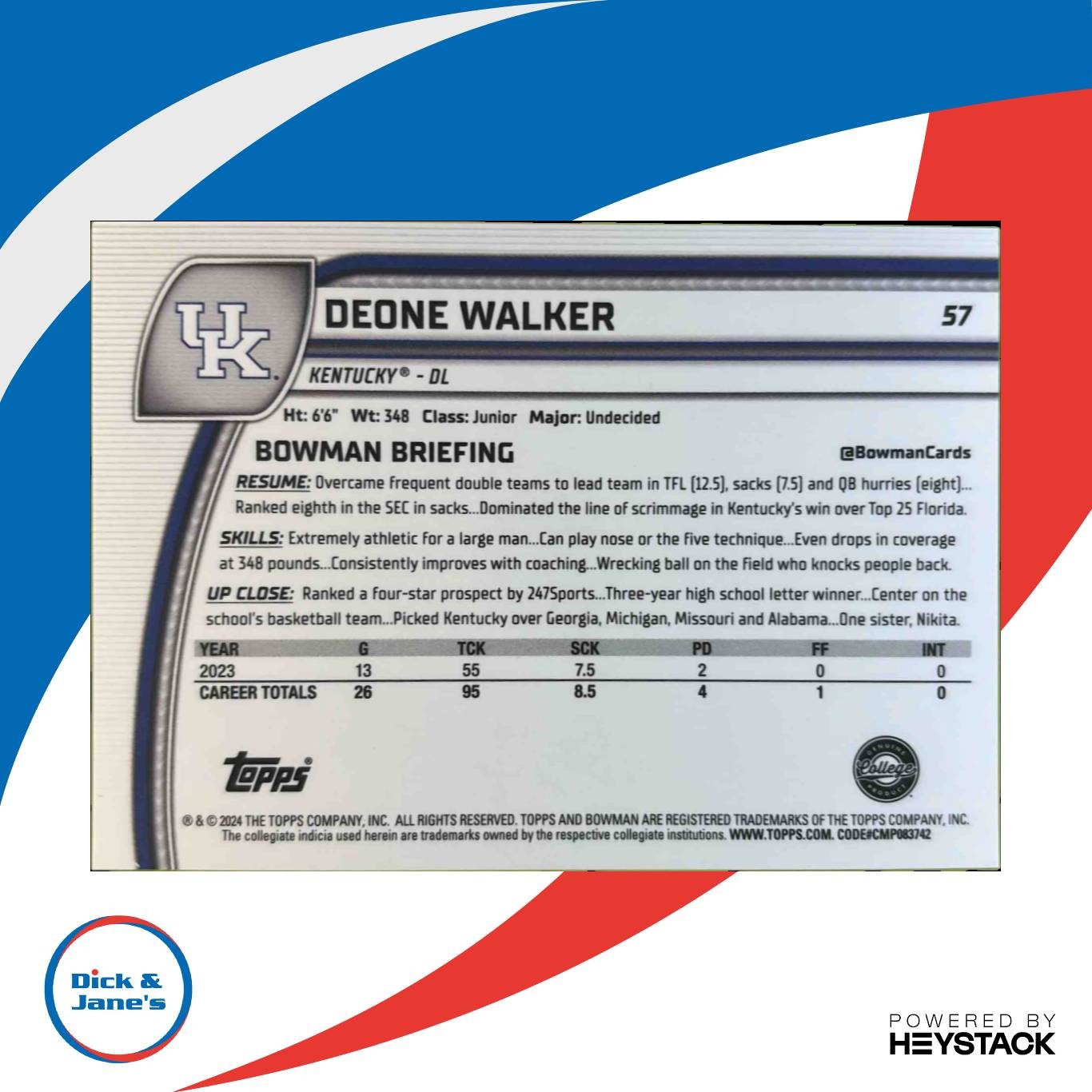 2024 Bowman Chrome University Deone Walker Blue /199 #57 1st Prospect Wildcats - Sports Cards