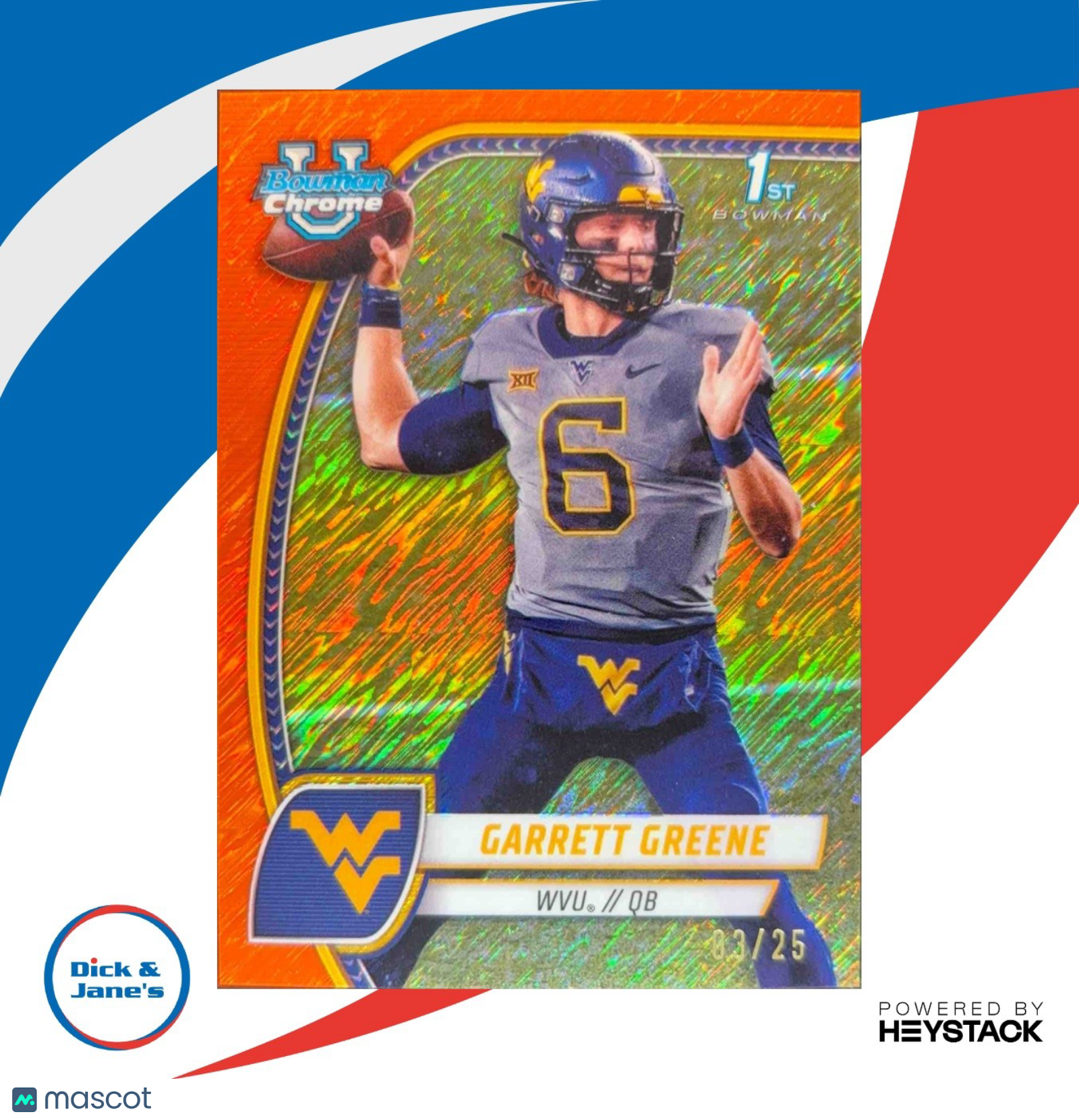 2024 Bowman Chrome University Garrett Greene Orange Shimmer Refractor 3/25 #77 - Sports Cards