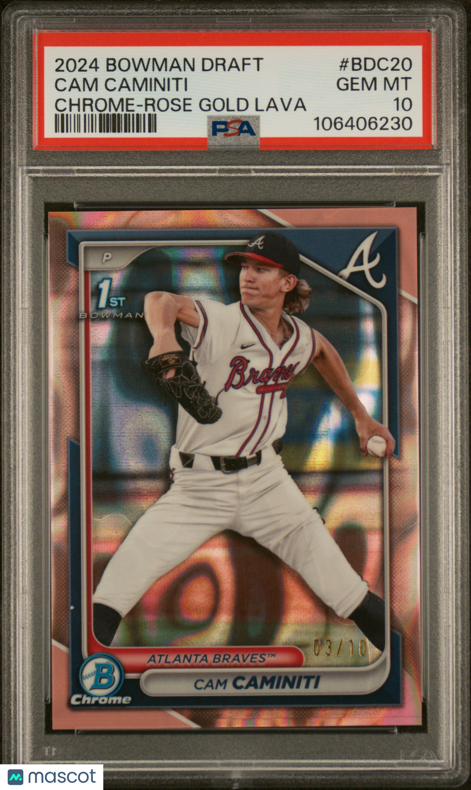 2024 Bowman Draft Cam Caminiti Chrome Rose Gold Lava 1st Bowman /10 BDC20 PSA 10 - Graded Sports Cards