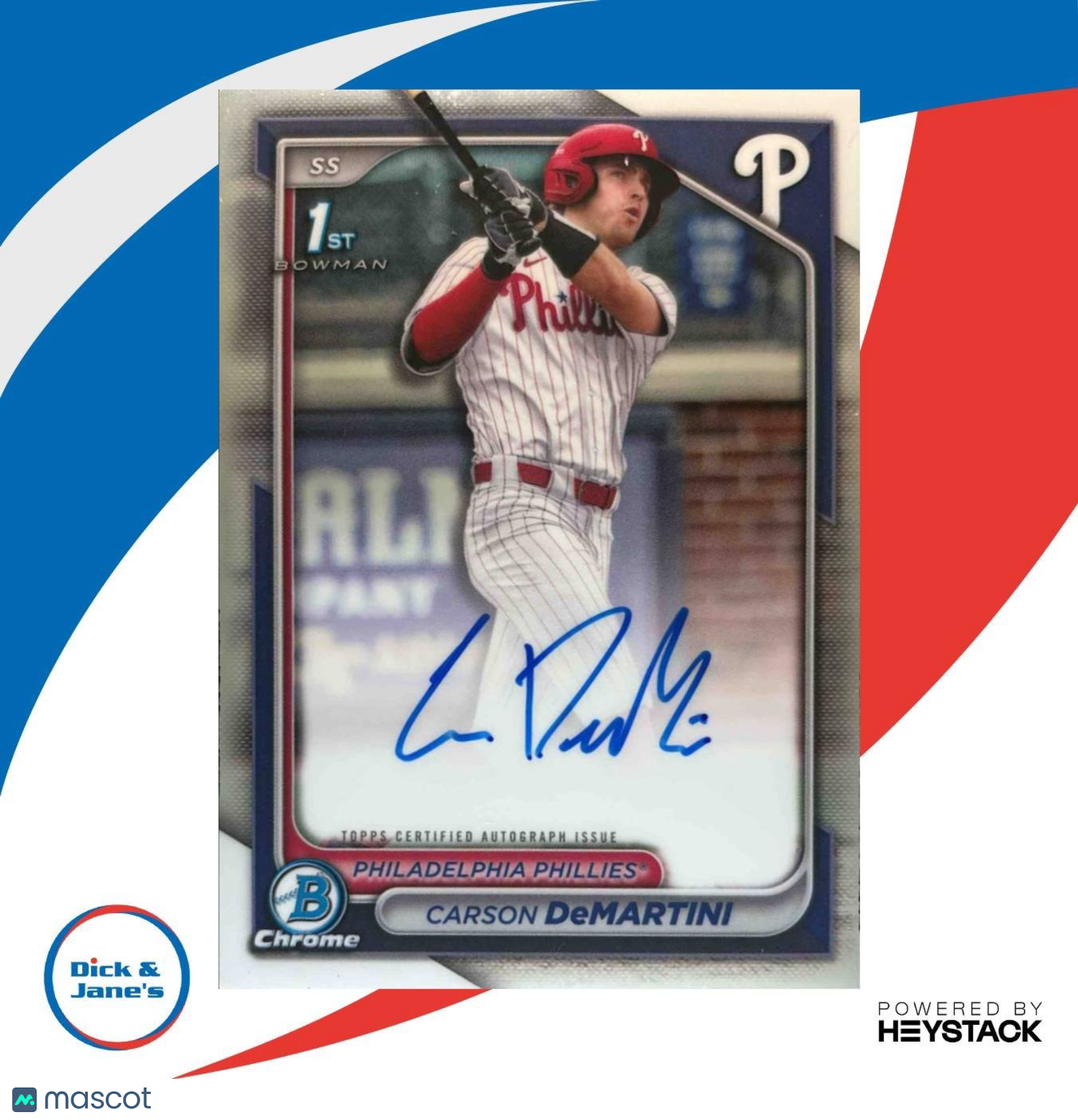 2024 Bowman Draft Chrome Carson DeMartini Auto 1st Prospect Phillies - Sports Cards