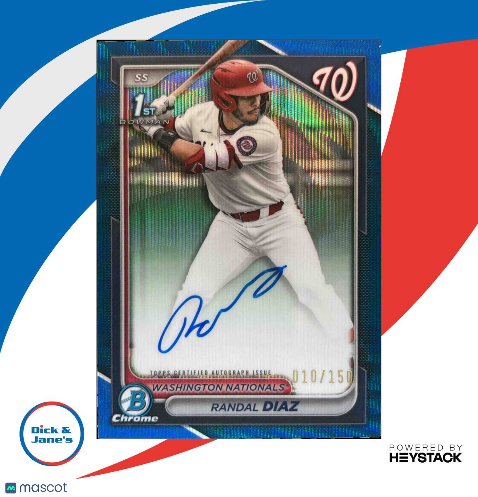 2024 Bowman Draft Randal Diaz Chrome Auto Blue Wave /150 1st Prospect Nationals - Sports Cards