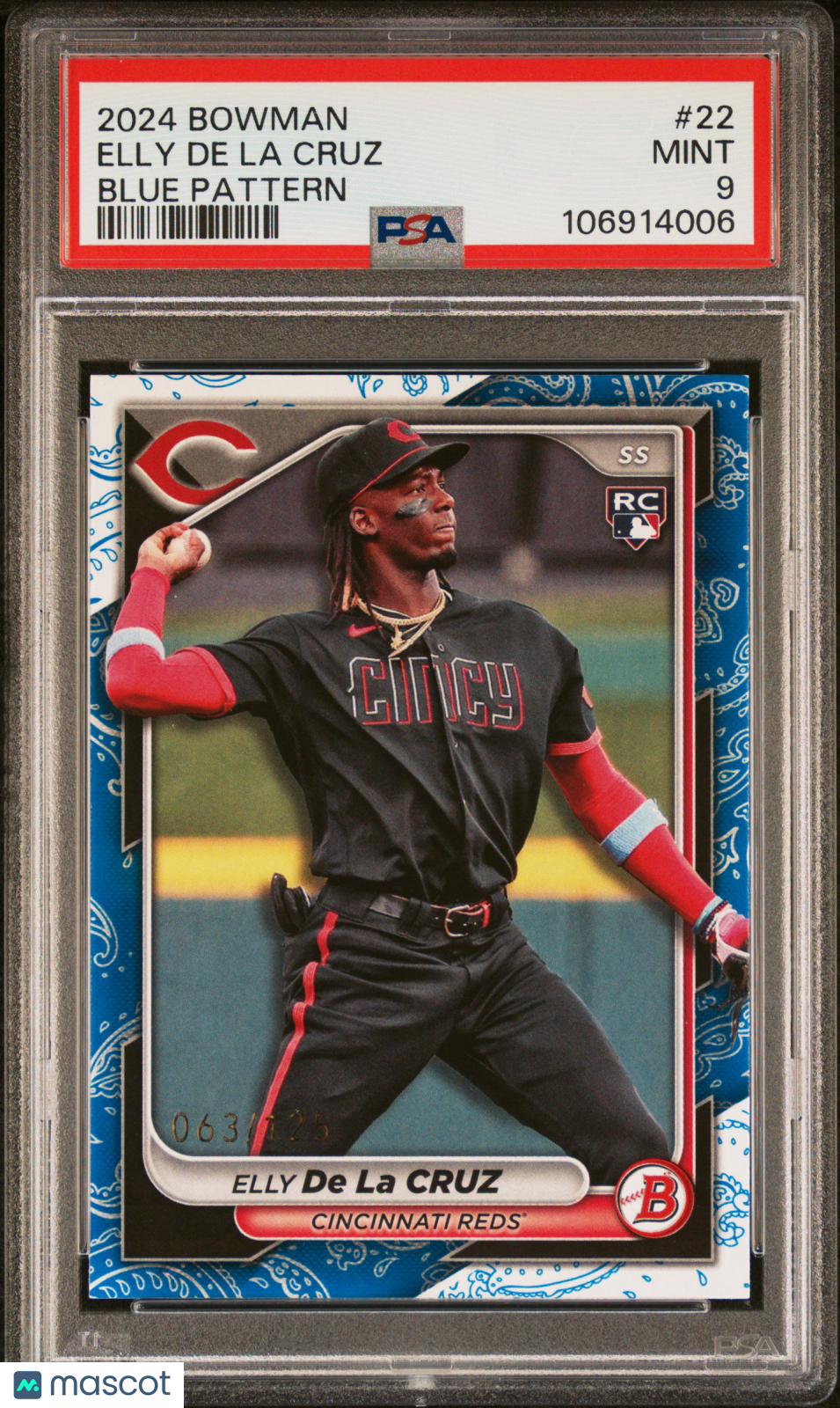 2024 Bowman Elly De La Cruz Blue Pattern 063/125 Rookie #22 PSA 9 MINT Reds - Graded Sports Cards