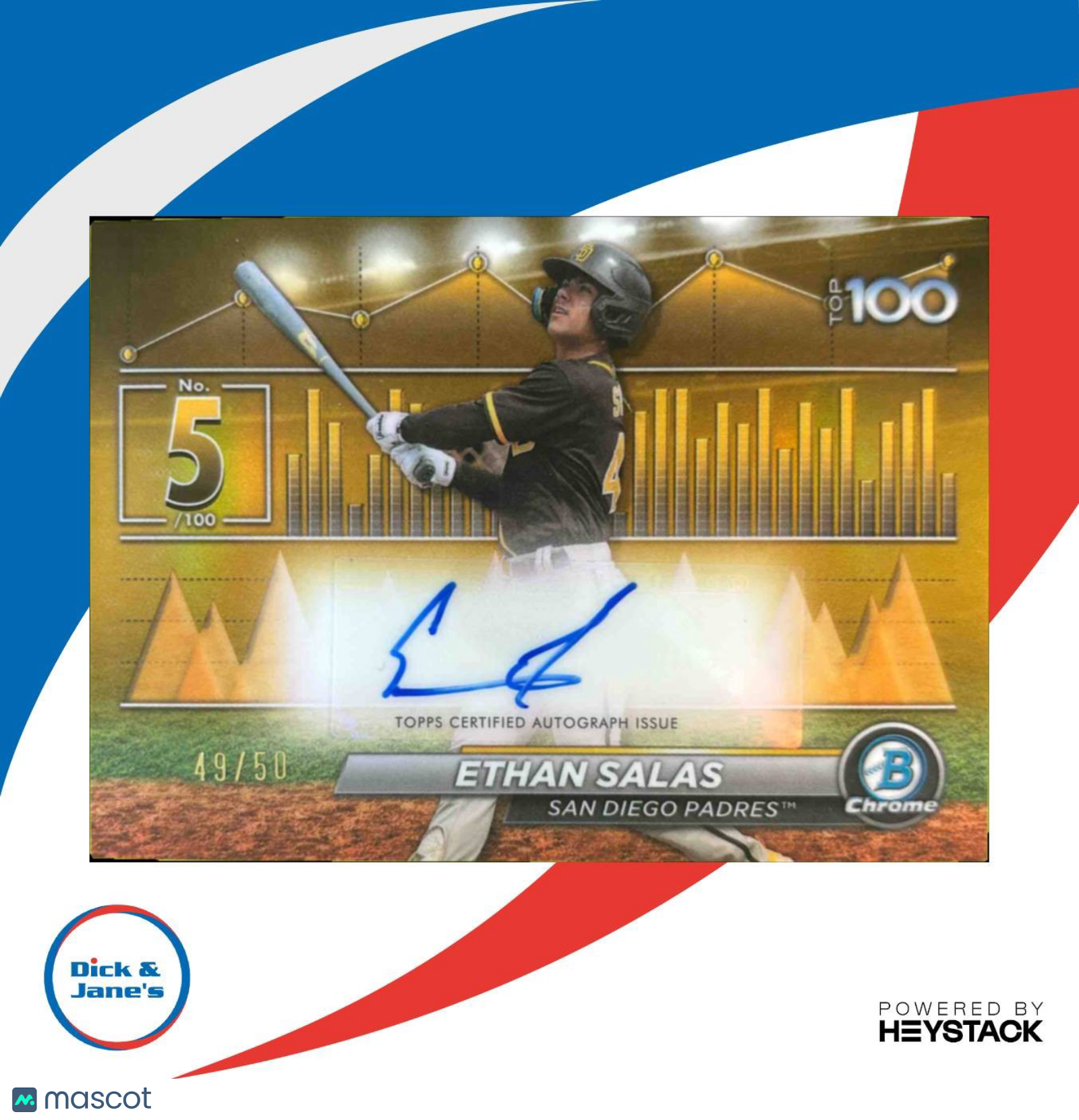 2024 Bowman Ethan Salas Scouts’ Top 100 Auto Gold Refractor /50 San Diego Padres Sports Cards