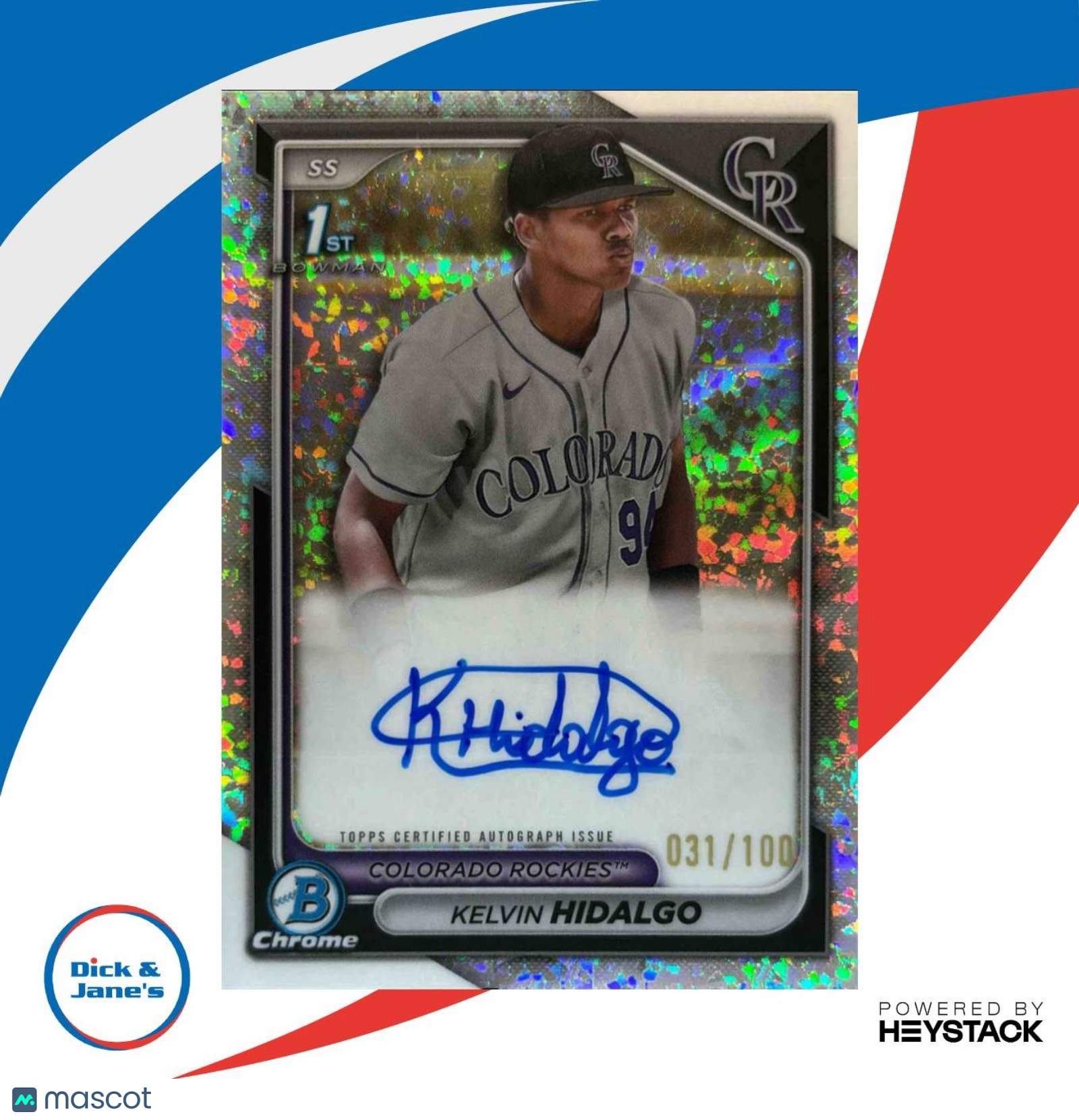 2024 Bowman Kelvin Hidalgo Chrome Auto Mini Diamond /100 1st Prospect Rockies - Sports Cards