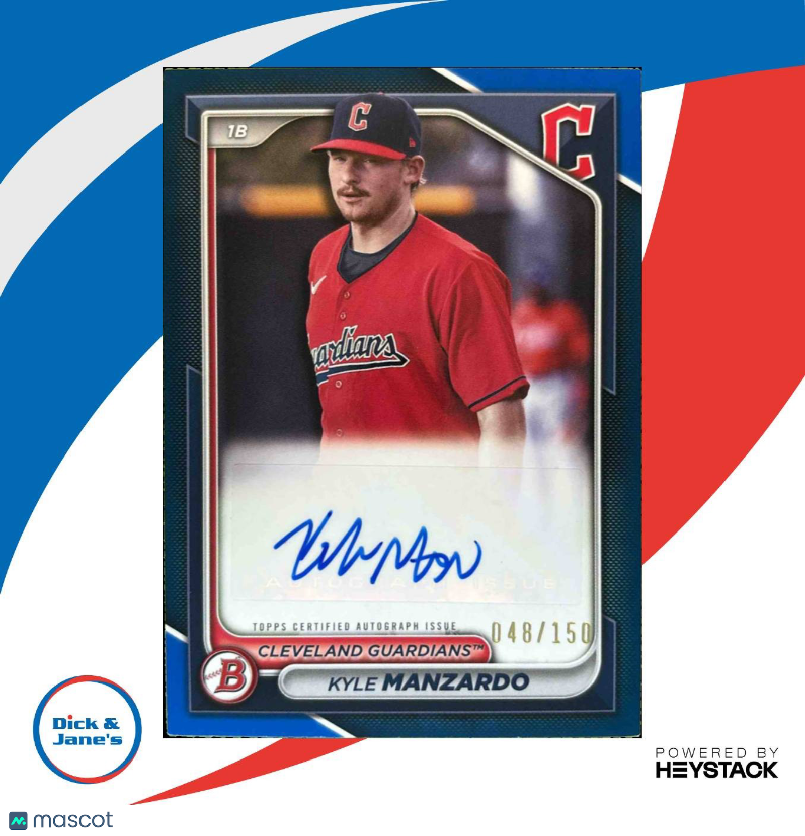 2024 Bowman Kyle Manzardo Prospect Auto Blue 48/150 #PPRA-KM Cleveland Guardians - Sports Cards