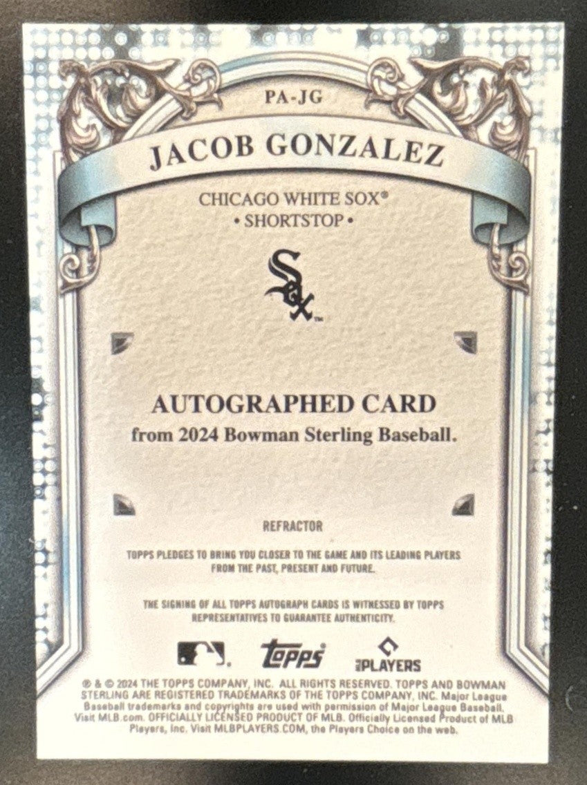 2024 Bowman Sterling Jacob Gonzalez Prospect Auto Refractor /150 White Sox - Sports Cards