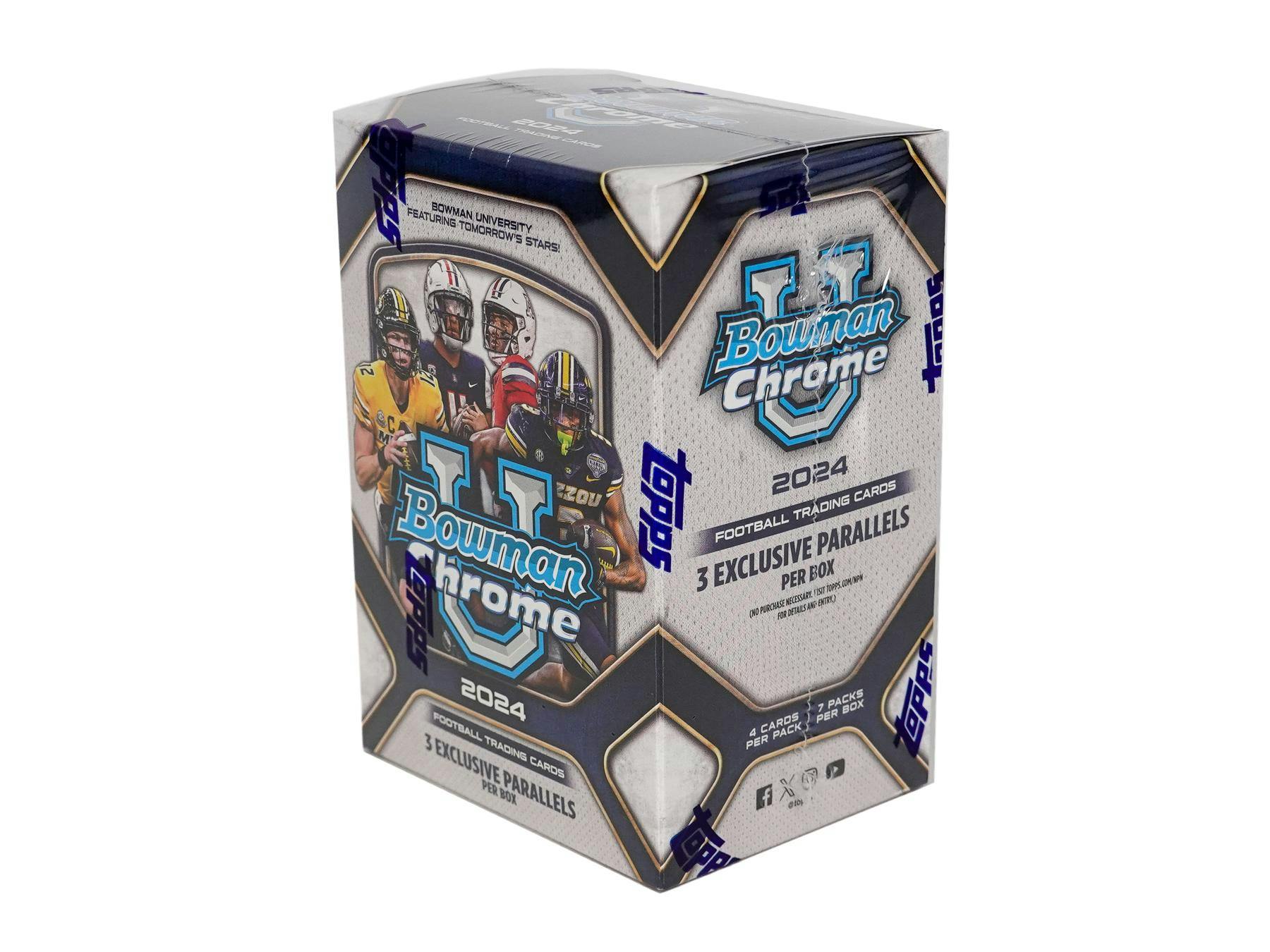 2024 Bowman University Chrome Football Blaster Box (Pink Parallels) - Ripped Live - NFL Retail Box