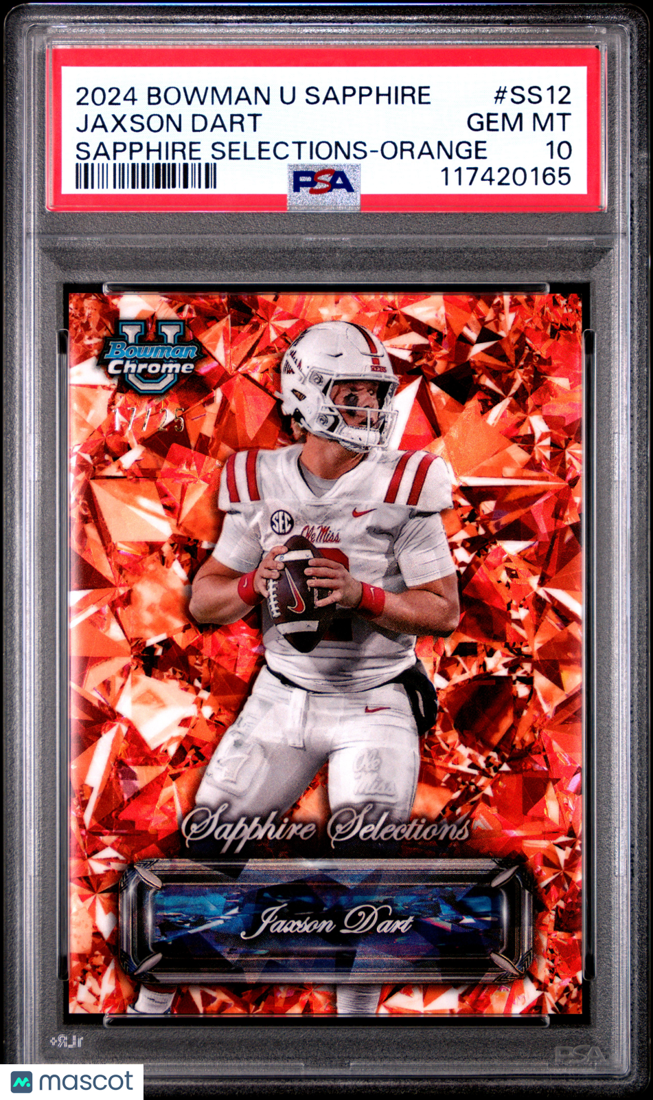 2024 Bowman University Chrome Sapphire Jaxson Dart Orange /25 PSA 10 GEM MINT - Graded Sports Cards