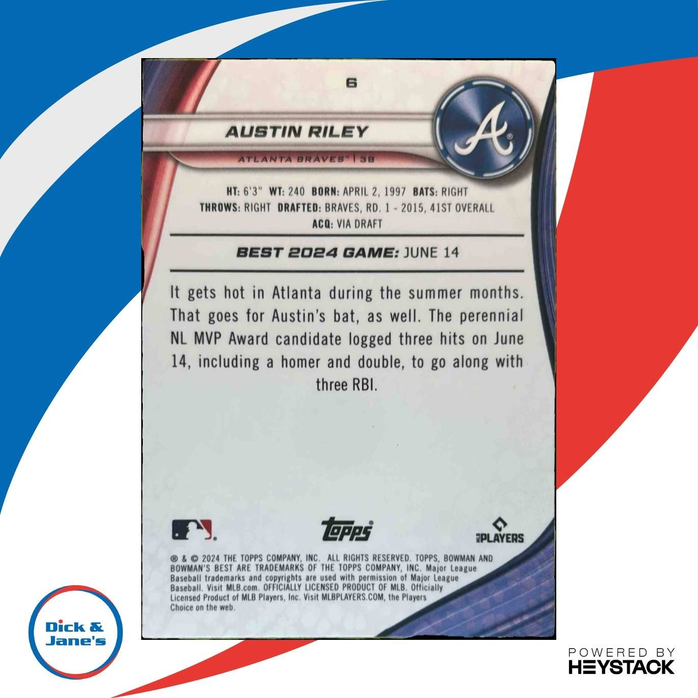 2024 Bowman’s Best Austin Riley Green Refractor 39/99 #6 Atlanta Braves - Sports Cards