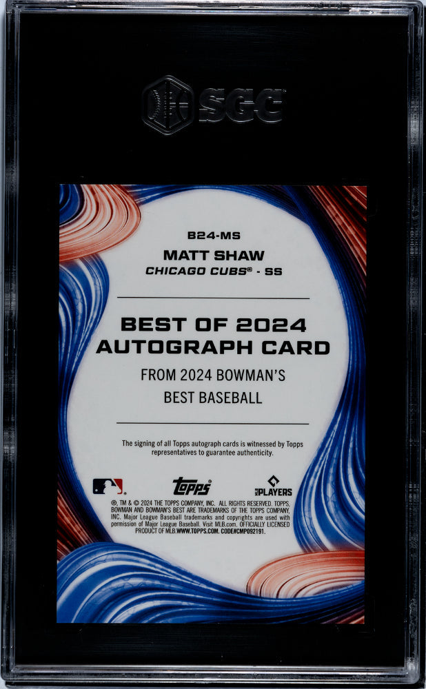 2024 Bowman’s Best Matt Shaw Of ’24 Autograph #B24-MS SGC 10 - Graded Sports Cards