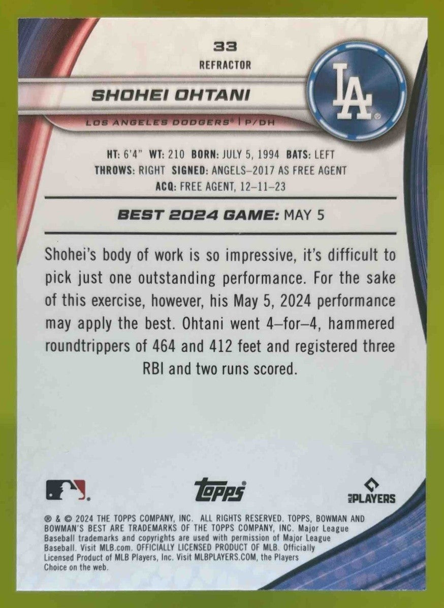 2024 Bowman’s Best Shohei Ohtani #33 Los Angeles Dodgers - Sports Cards