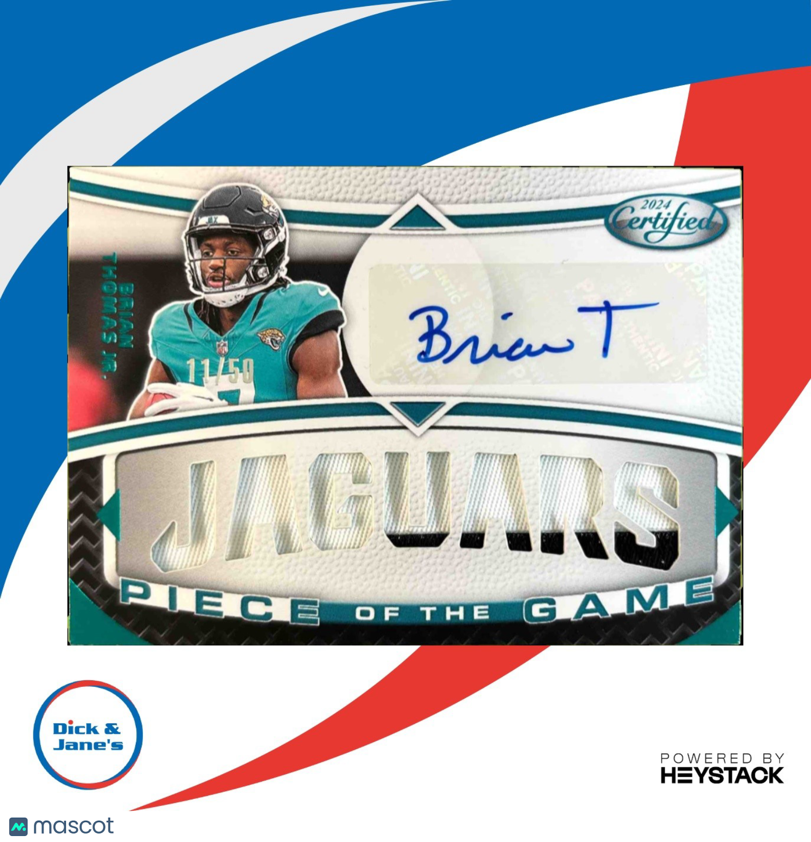 2024 Certified Brian Thomas Piece of the Game Signatures Teal 11/50 Rookie Auto - Sports Cards