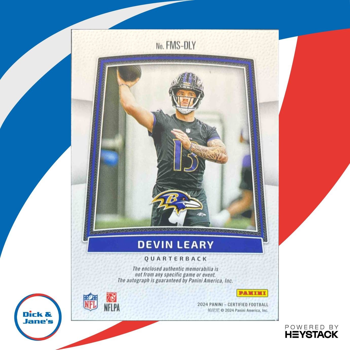 2024 Certified Devin Leary Freshman Fabric Signatures Red /199 Ravens - Sports Cards