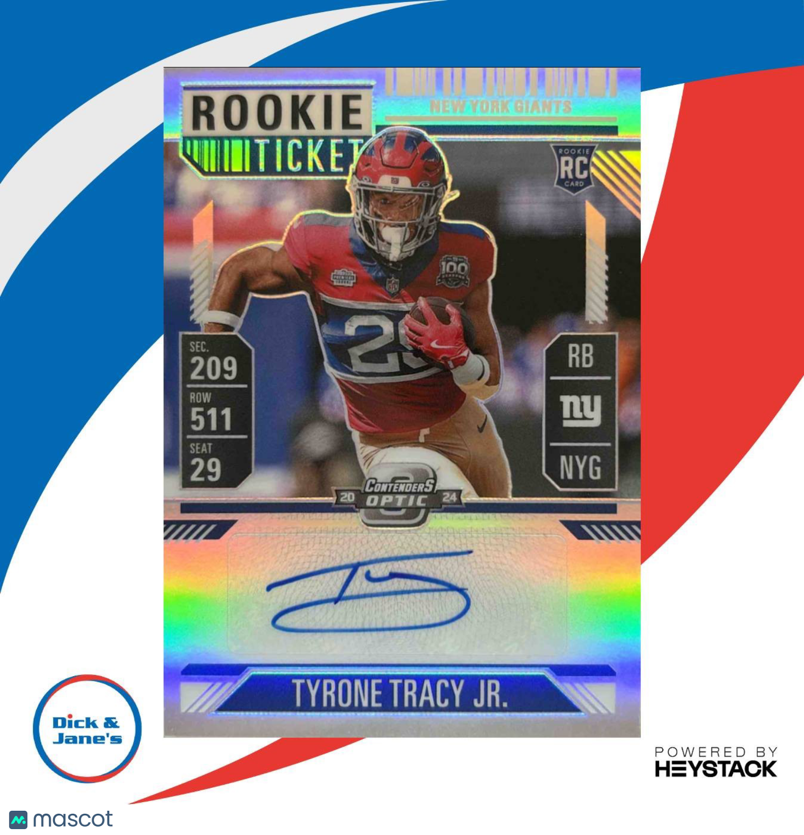 2024 Contenders Optic Tyrone Tracy Jr. Rookie Ticket Auto Silver #166 Giants - Sports Cards