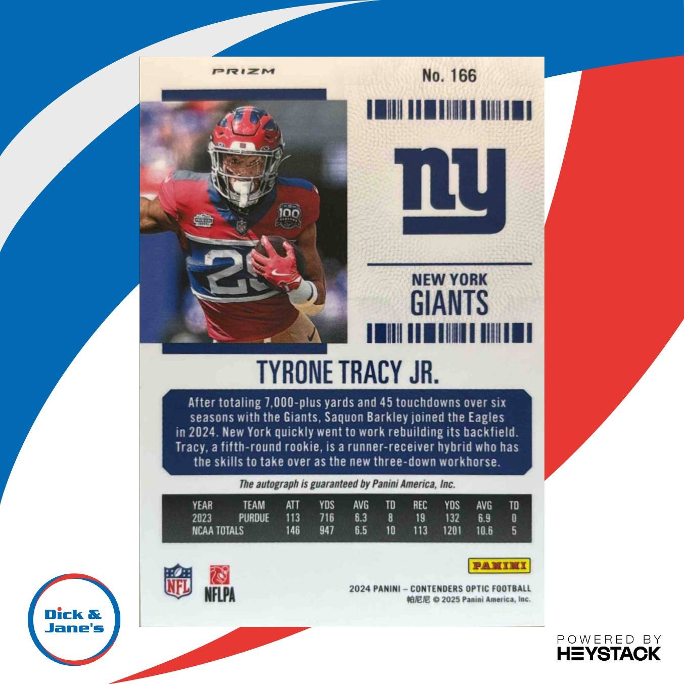 2024 Contenders Optic Tyrone Tracy Jr. Rookie Ticket Auto Silver #166 Giants - Sports Cards