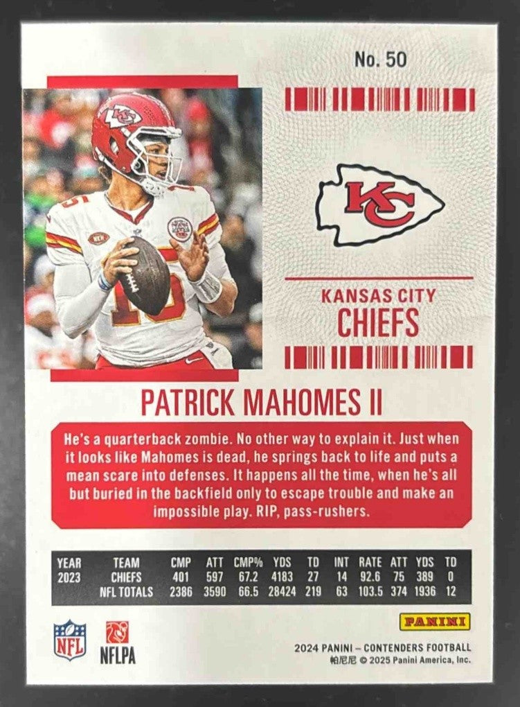 2024 Contenders Patrick Mahomes II Game Ticket /499 #50 Kansas City Chiefs - Sports Cards
