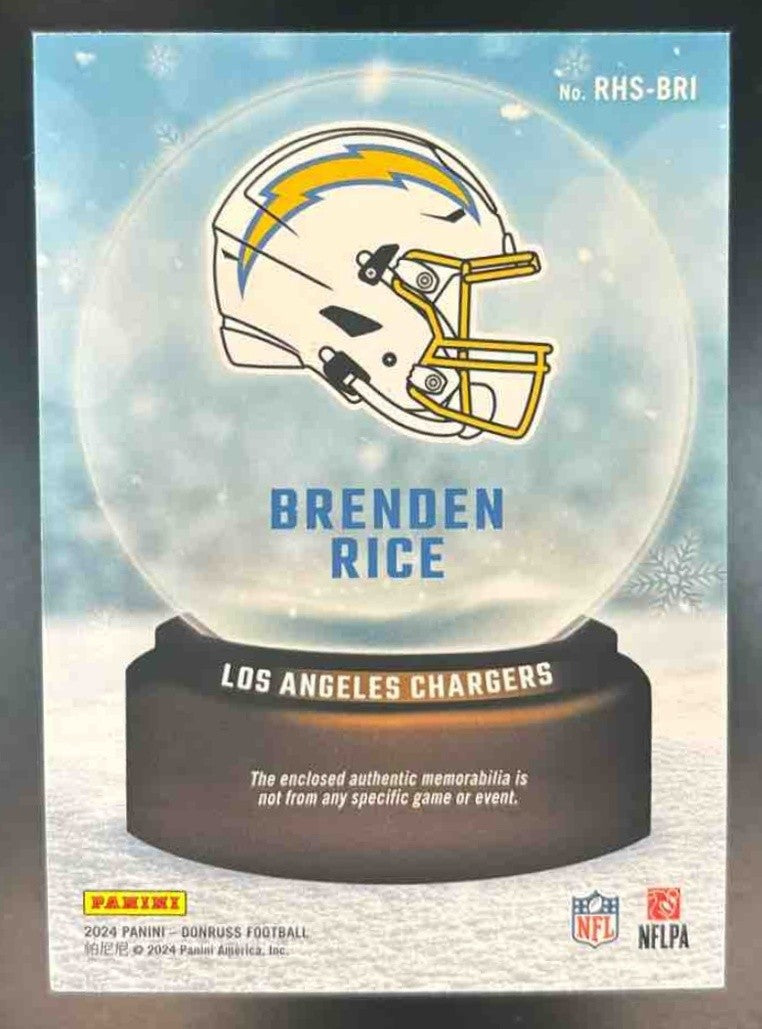 2024 Donruss Brenden Rice Rookie Holiday Sweater MEM RC Los Angeles Chargers - Sports Cards