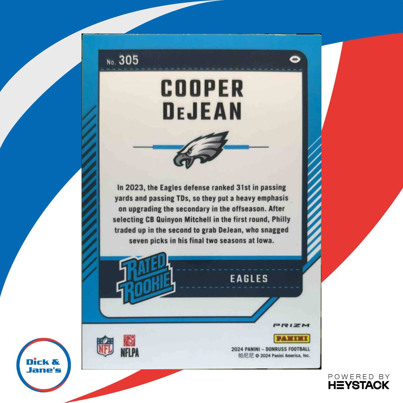 2024 Donruss Cooper DeJean Optic Rated Rookie Preview Red Pandora #305 RC Eagles - Sports Cards