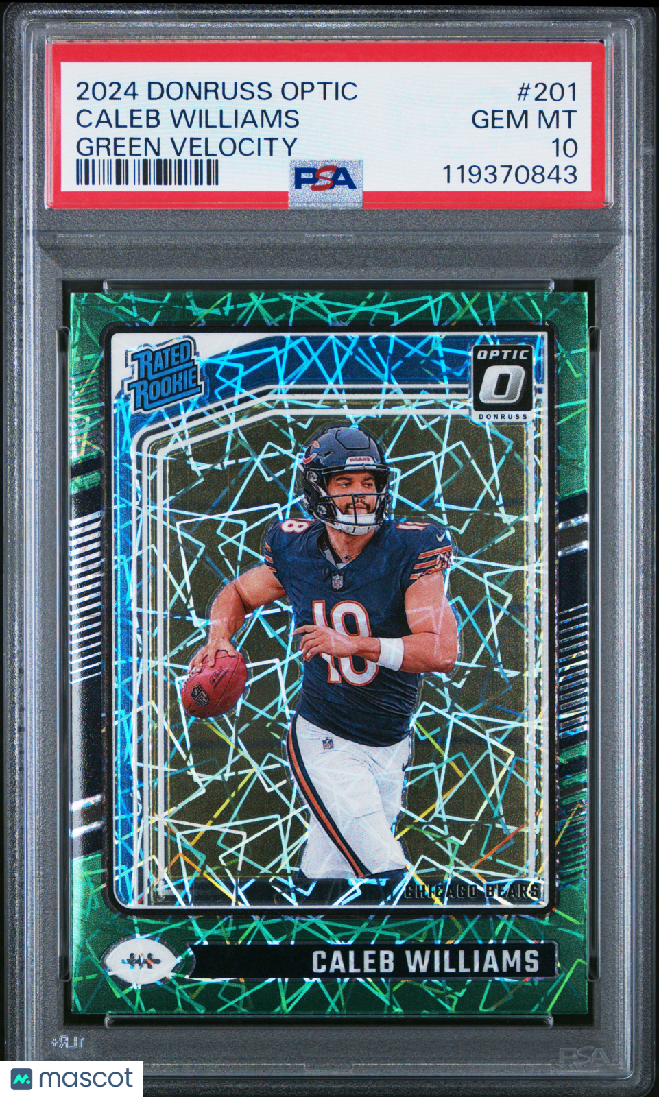 2024 Donruss Optic Caleb Williams Green Velocity Rated Rookie #201 PSA 10 GEM - Graded Sports Cards