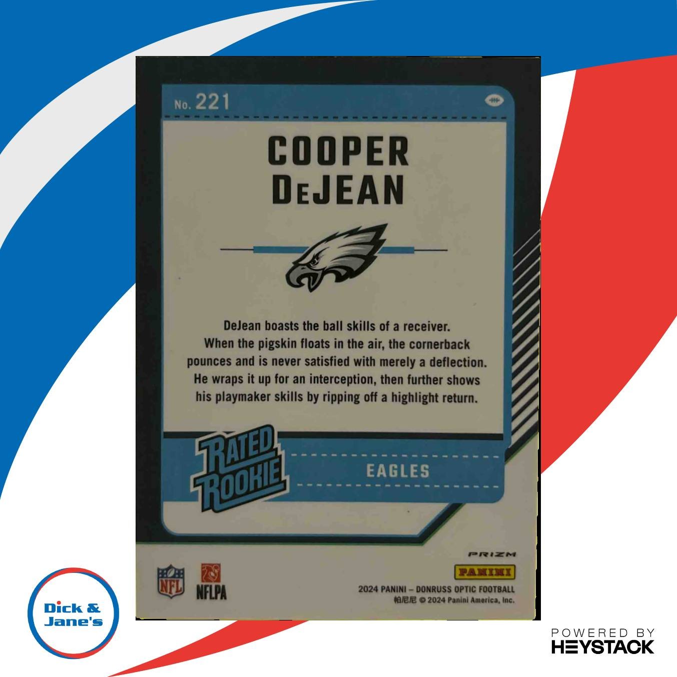 2024 Donruss Optic Cooper DeJean Blue Stars 221 Rated Rookie Philadelphia Eagles - Sports Cards