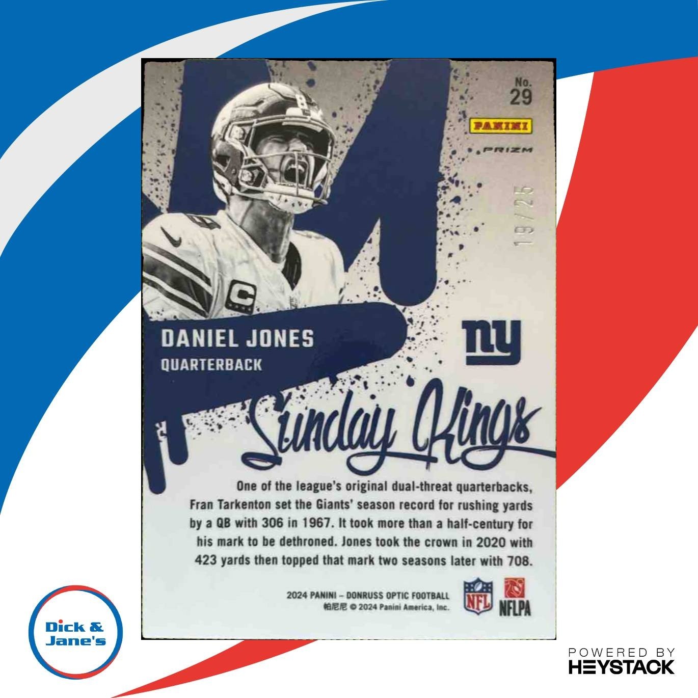 2024 Donruss Optic Daniel Jones Sunday Kings Black Pandora 19/25 #29 Giants - Sports Cards