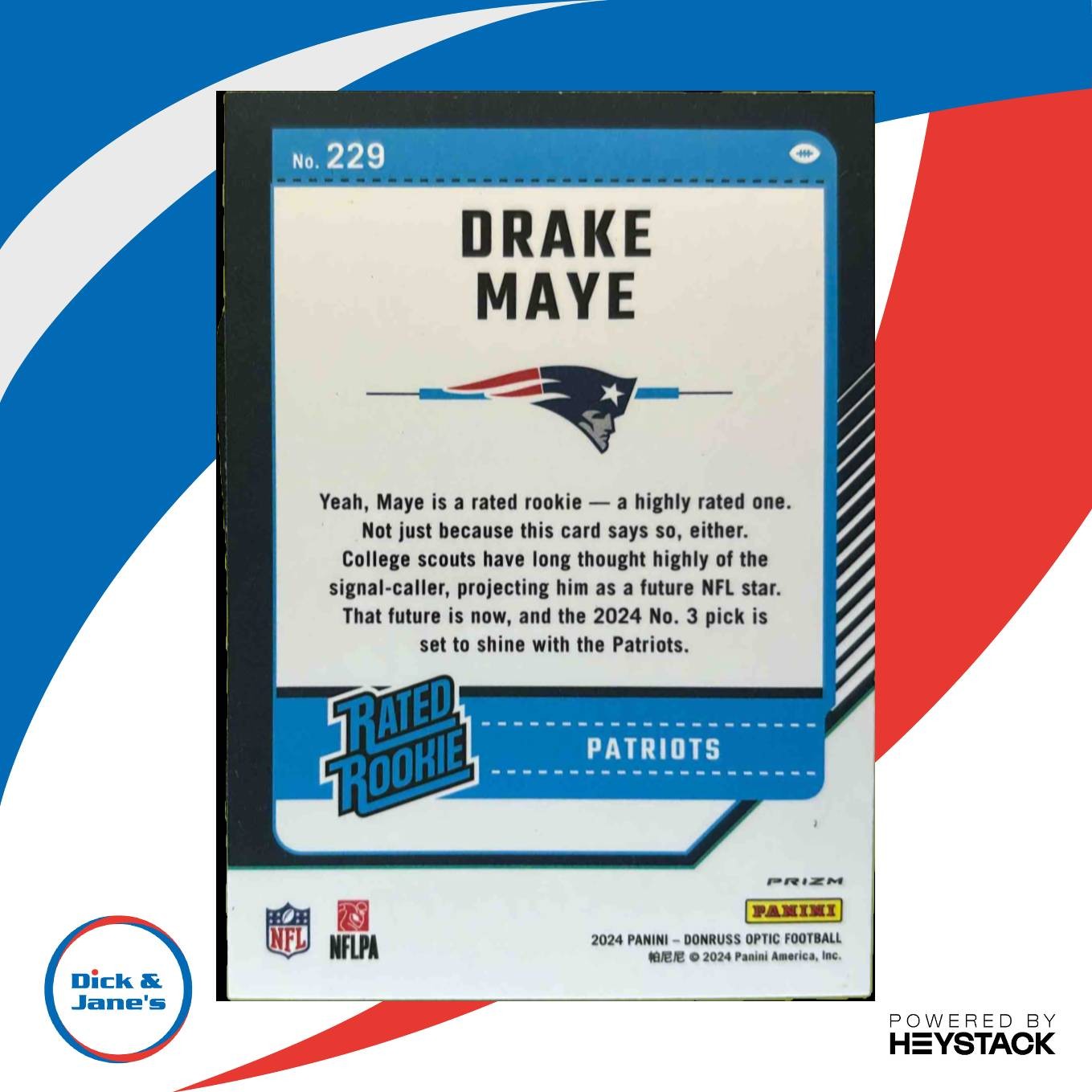 2024 Donruss Optic Drake Maye Purple Scope 229 Rated Rookie New England Patriots - Sports Cards