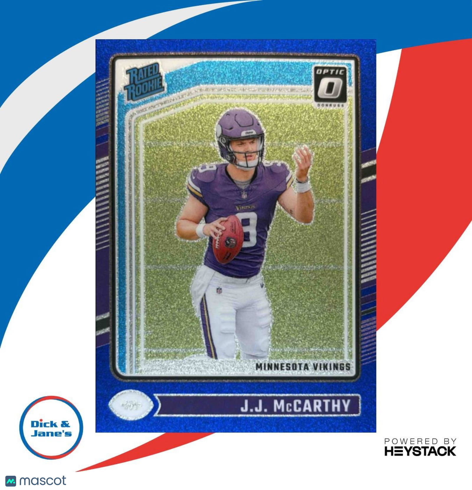 2024 Donruss Optic J.J. McCarthy Blue Glitter 235 Rated Rookie Minnesota Vikings - Sports Cards