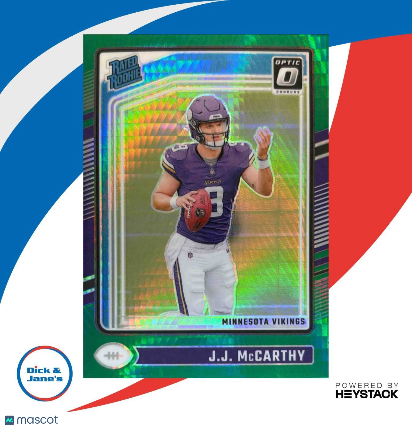 2024 Donruss Optic J.J. McCarthy Green Hyper #235 Rated Rookie Minnesota Vikings - Sports Cards