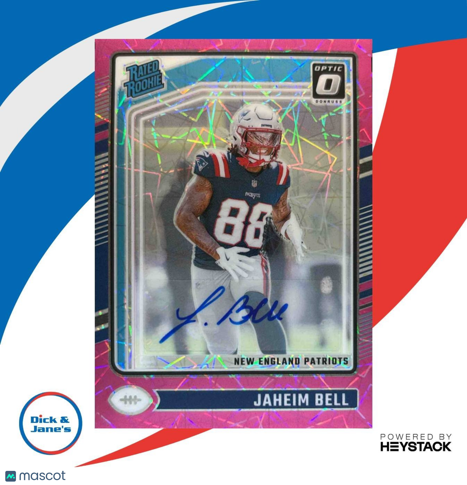 2024 Donruss Optic Jaheim Bell Rated Rookie Auto Pink Velocity /50 #238 Patriots - Sports Cards
