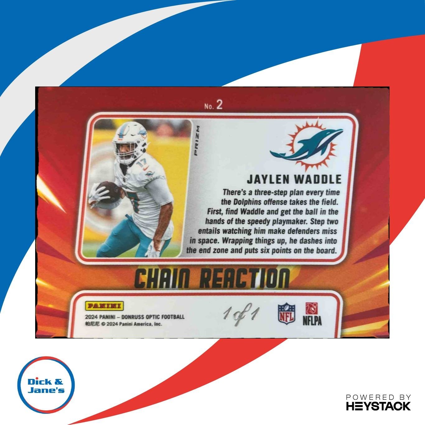 2024 Donruss Optic Jaylen Waddle Chain Reaction Gold Vinyl 1/1 #2 Miami Dolphins - Sports Cards